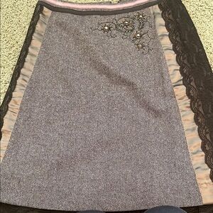 Elevenses Anthropologie Elegant Brown and Pink Embroidered lace Skirt size 8